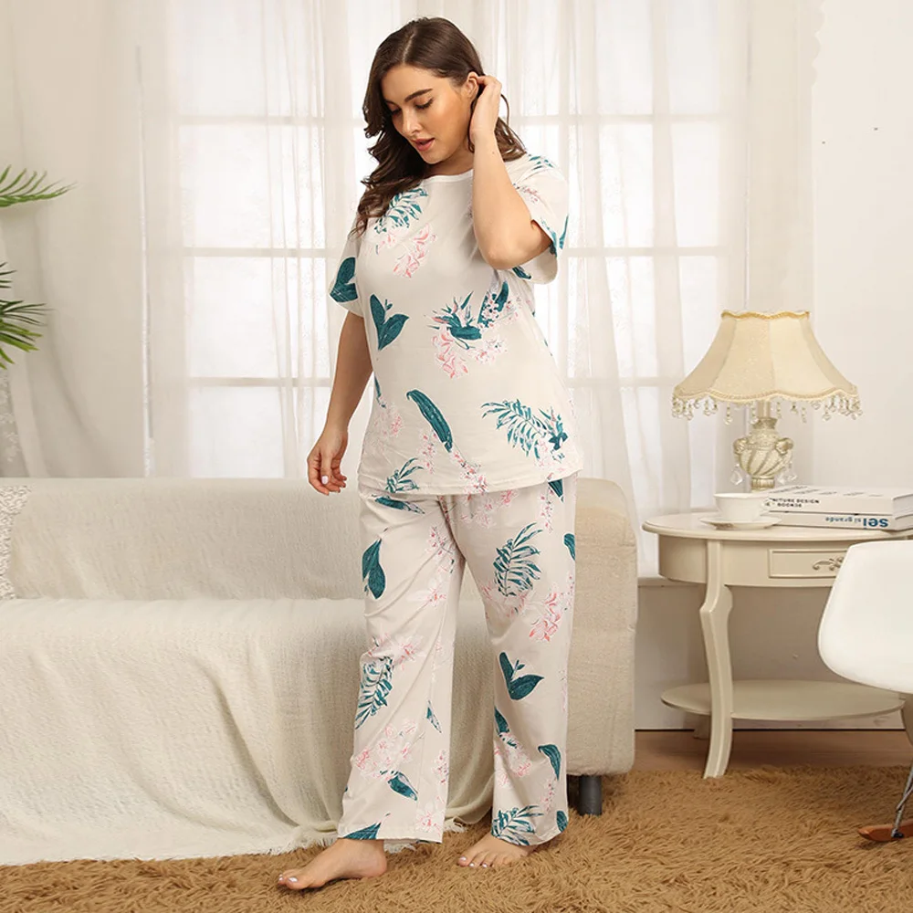 2020 Large Size Women's Pajamas White T Shirt Sleep Tops Pants Nightgown For Woman Home Cloth Night Wear Tall And Fat Trousers | Женская