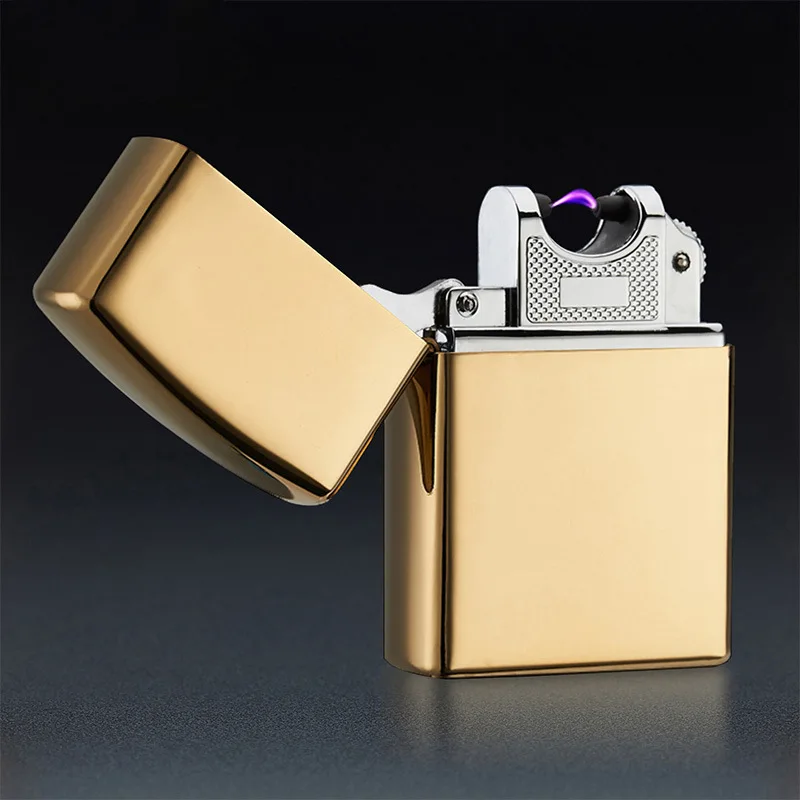Импульсная дуговая USB Зажигалка Ветрозащитная электрическая зажигалка плазменная перезаряжаемая беспламенная металлическая электронная сигарета пьезо-зажигалка - Цвет: Gold