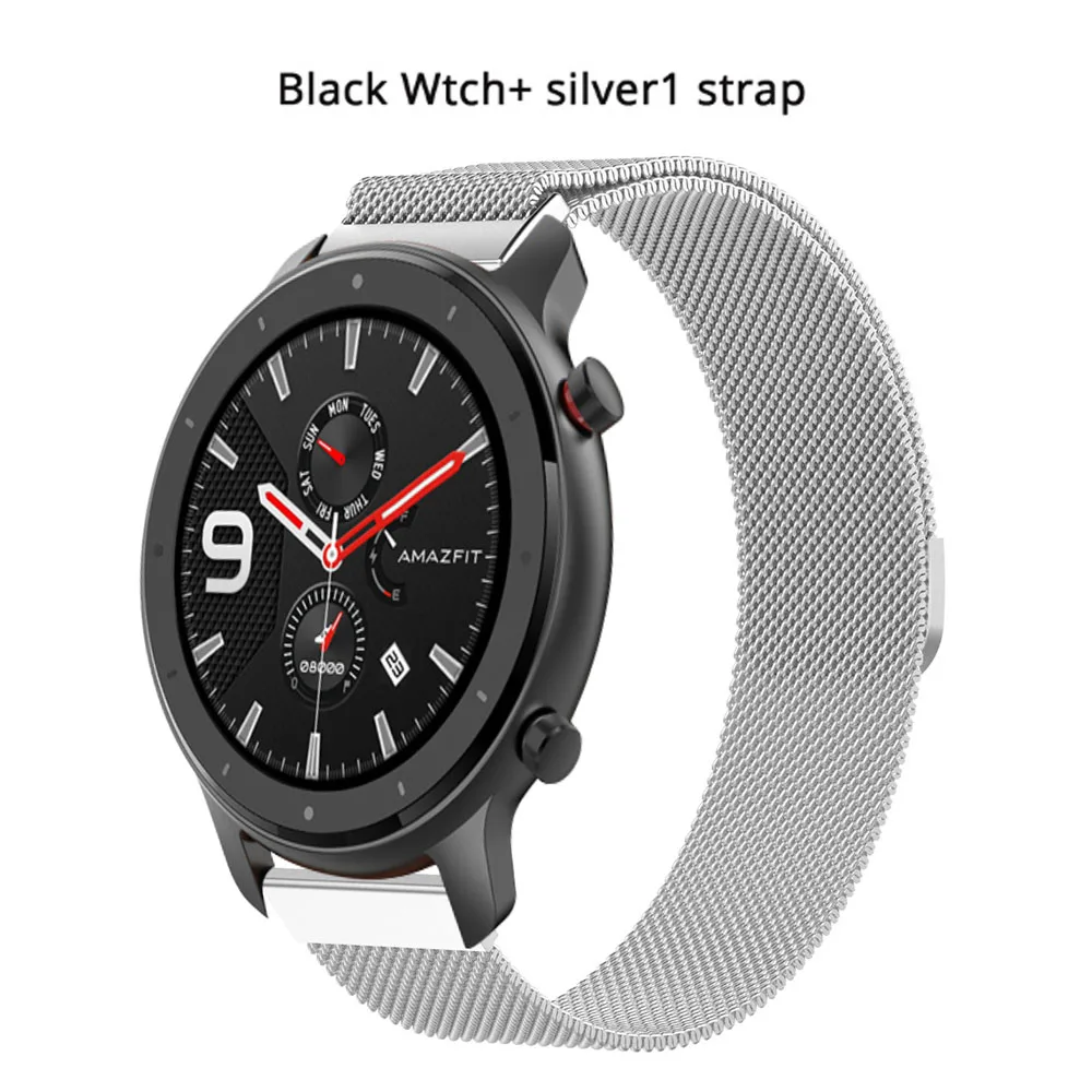 Strava Amazfit GTR 47 мм gps Смарт-часы 50 атм Водонепроницаемый AMOLED экран 24 дня в режиме ожидания компас фитнес-трекер спортивные умные часы - Цвет: N black Silver strap