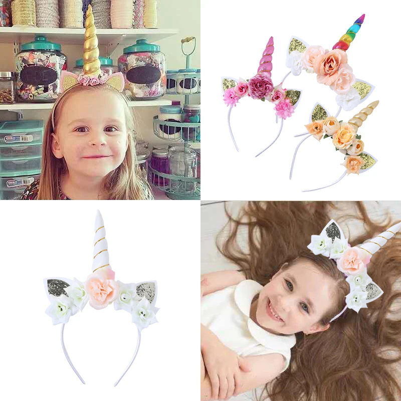 Ободок для волос детский с единорогом цветком и кошачьими ушками|Аксессуары