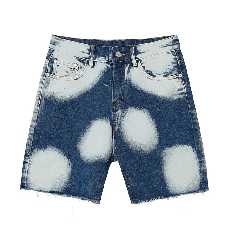 

IEFB Men | 2021 New Summer Korean Fashion Loose Tie Dye Graffiti Denim Shorts Causal High Street Raw Edage Bottoms 9Y5798