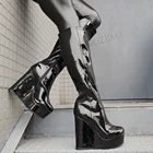 LAIGZEM женские сапоги до колена; Высокие сапоги на танкетке с полноразмерной молнией, на шнуровке черные блестящие Botines Mujer; Женская обувь; Для женщин; Большой Размеры 41 мм 43 мм 52