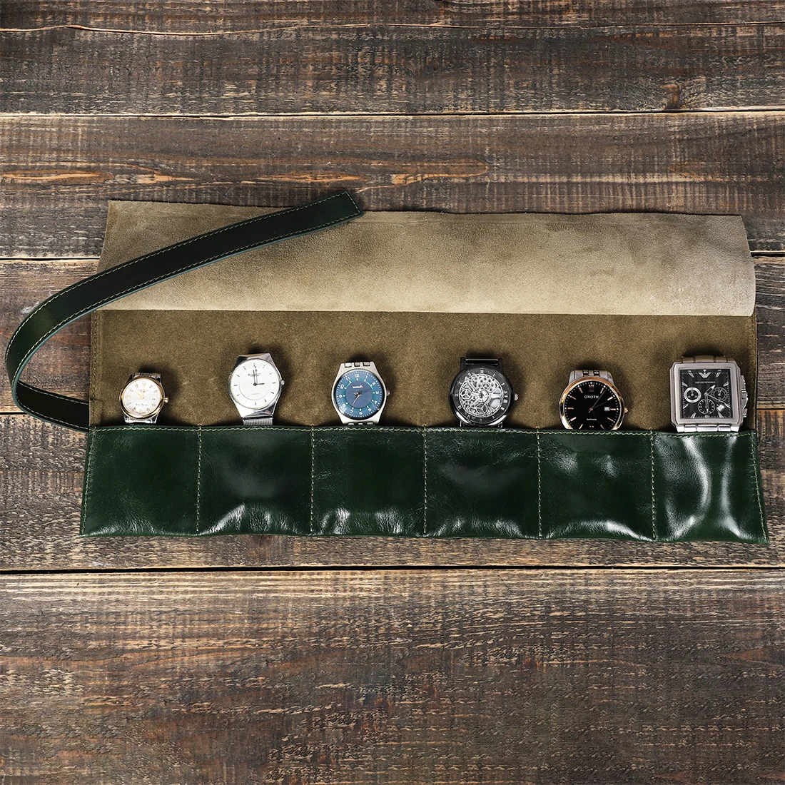Роскошный чехол для часов с 6 слотами из нубука ручной работы держатель