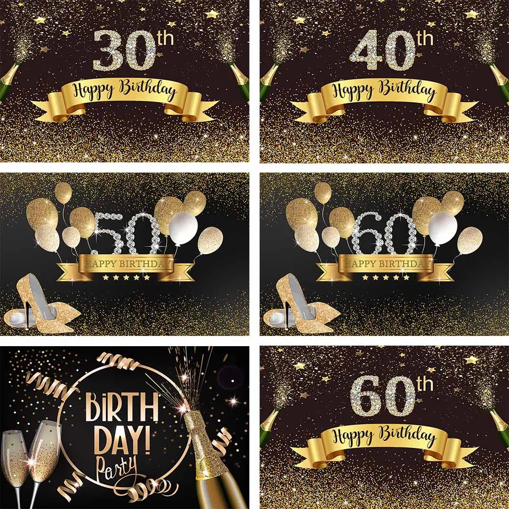 

Avezano 50th 60th 30th взрослых День рождения фон для фотографирования черного и золотого цвета с блестками шампанского шар украшения фон для фотосъ...