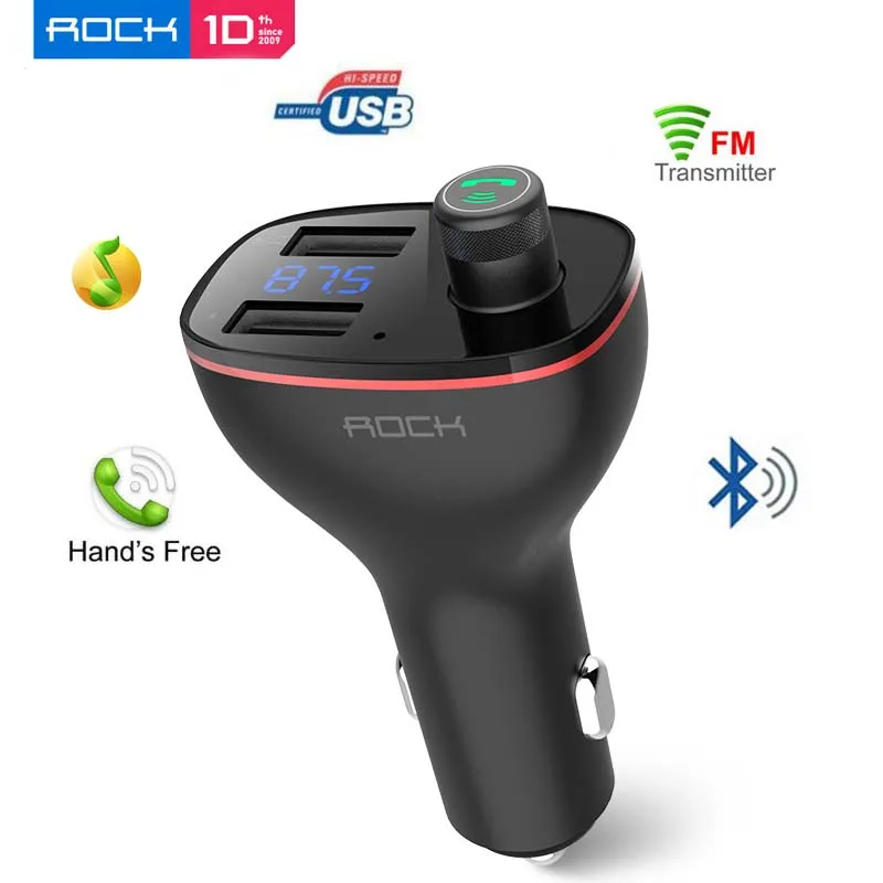 Автомобильный MP3 аудио плеер ROCK, комплект Bluetooth, fm-передатчик, громкая связь, вызов, 5 В, 3.4A, двойное USB Автомобильное зарядное устройство, Обнаружение напряжения батареи