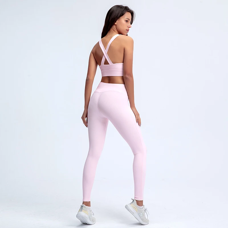

Women Stripe Fitness Sets Sexy Hollow Slim Push Up Bras Two-Piece Suit Fitness High Waist Elastic Workout Set Solid Feamel