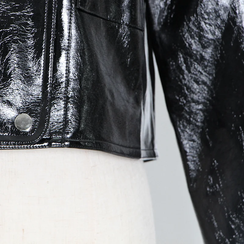 

VGH Casual Moto Jacket For Women Stand Collar Long Sleeve Solid Minimalist Short Tops Female 2020 Autumn Fashion New Clothing