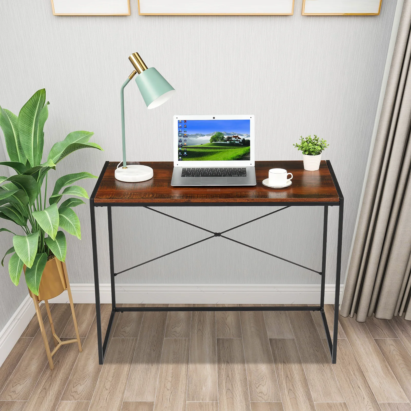 

100 * 50 * 75CM MDF Simple Cross Computer Desk Black Paint Stable Reliable And Space-Saving Multifunctional Study Or Work Desk