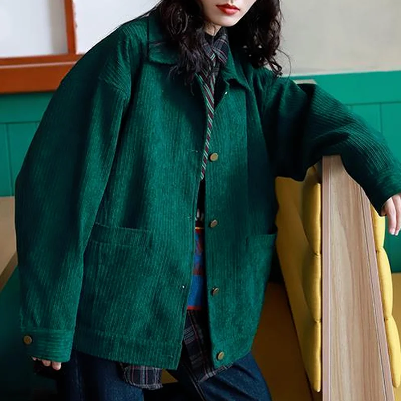 Базовые Женские вельветовые куртки в Корейском стиле винтажная модная уличная