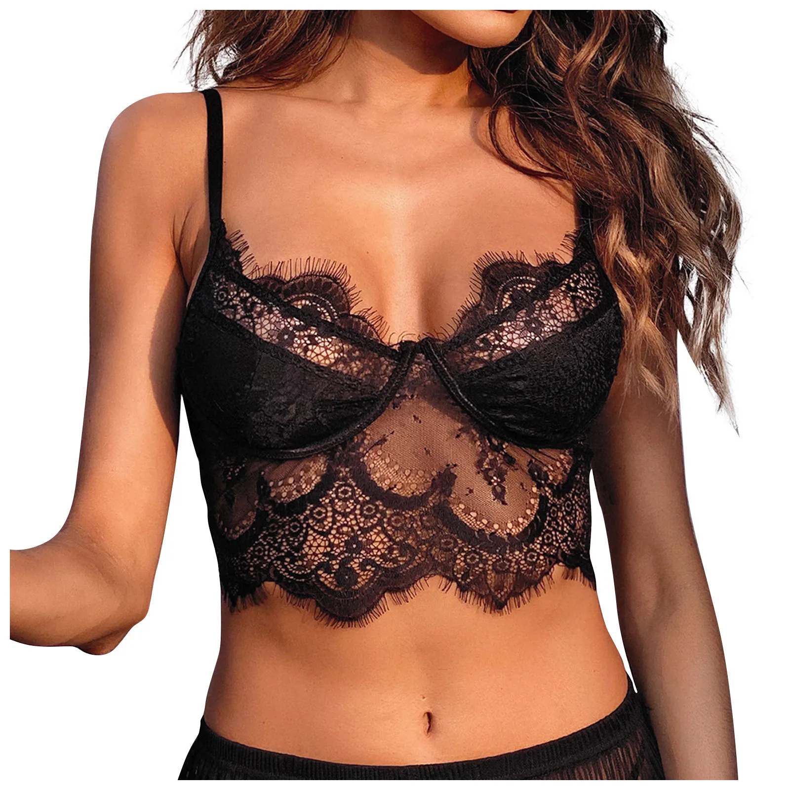 Пикантная кружевная майка на бретелях с перьями Модный летний прозрачный жилет