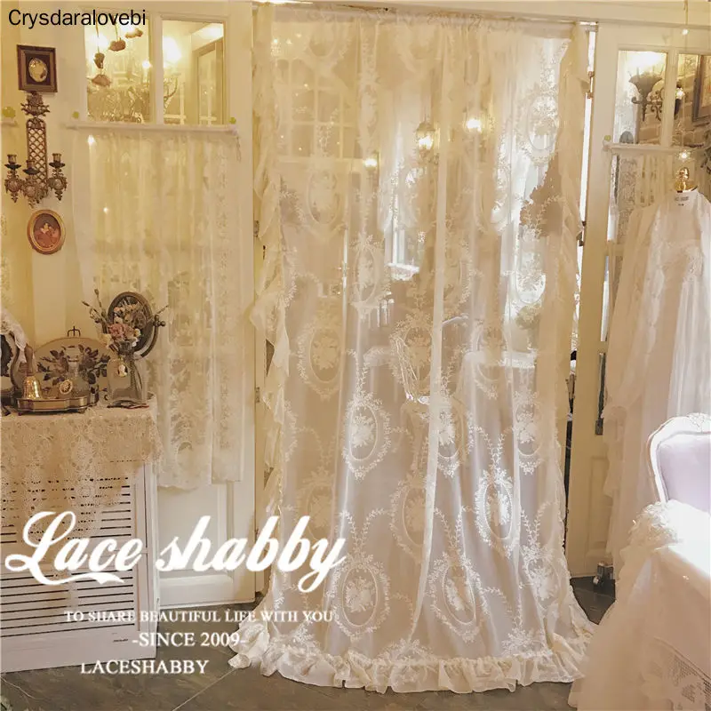 Винтажная штора-гирлянда с вышивкой французская белая прозрачная занавеска
