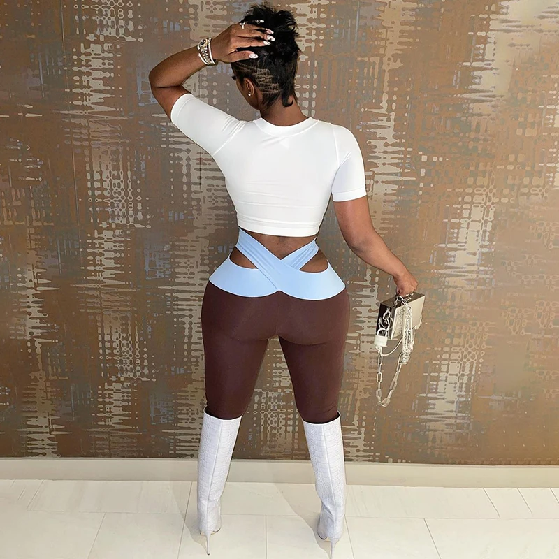 

BIIKPIIK Skinny Holllow Out Pants Basic Streetwear Solid Contrast Long Trousers Female Casual Sportwear Leggings Women Outifits