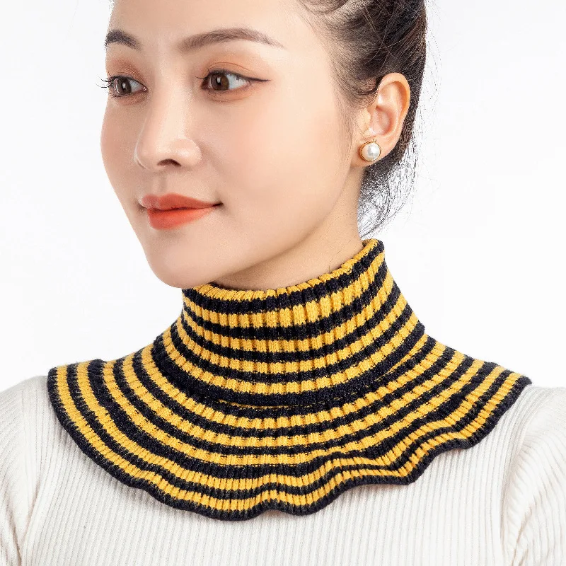 

Linbaiway Women's Turtleneck Bib Fake Collar Winter Warm Striped Protect Cervical Spine False Collar Girls Knitted Neck Guard