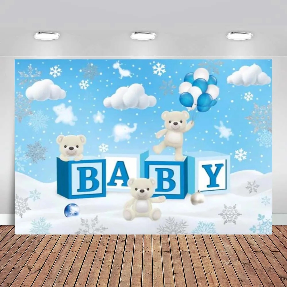 Baby Happy Birthday Party Backdrop Cute Bear Cloud Snowflake Newborn Gender Reveal Baby Shower Custom Poster
