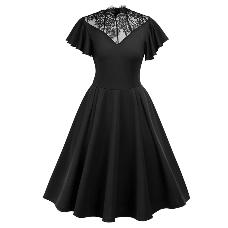 Черное готическое платье с рюшами и рукавами в стиле панк кружевное сексуальное