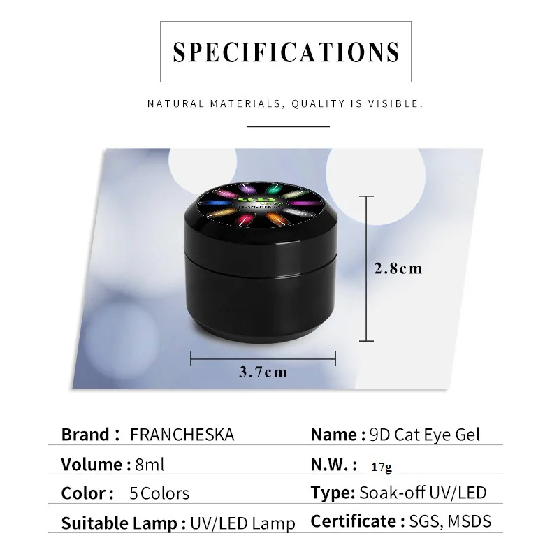 9D Магнитный Гель лак для ногтей с эффектом кошачий глаз Лак 8 мл хамелеон 5 цветов