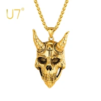 u7 jsatanic necklace gold antique enamel black 3d baphomet goat head pendant cool devil horn necklaces for men women