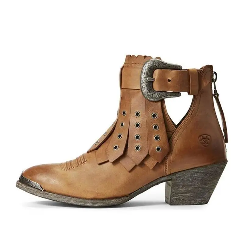 

New Women Shoes Fashion Cool Handmade High-end Pure Color PU Stitching Big Tassel Skirt Rivet Hole Mid-heel Ankle Boots ZZ397