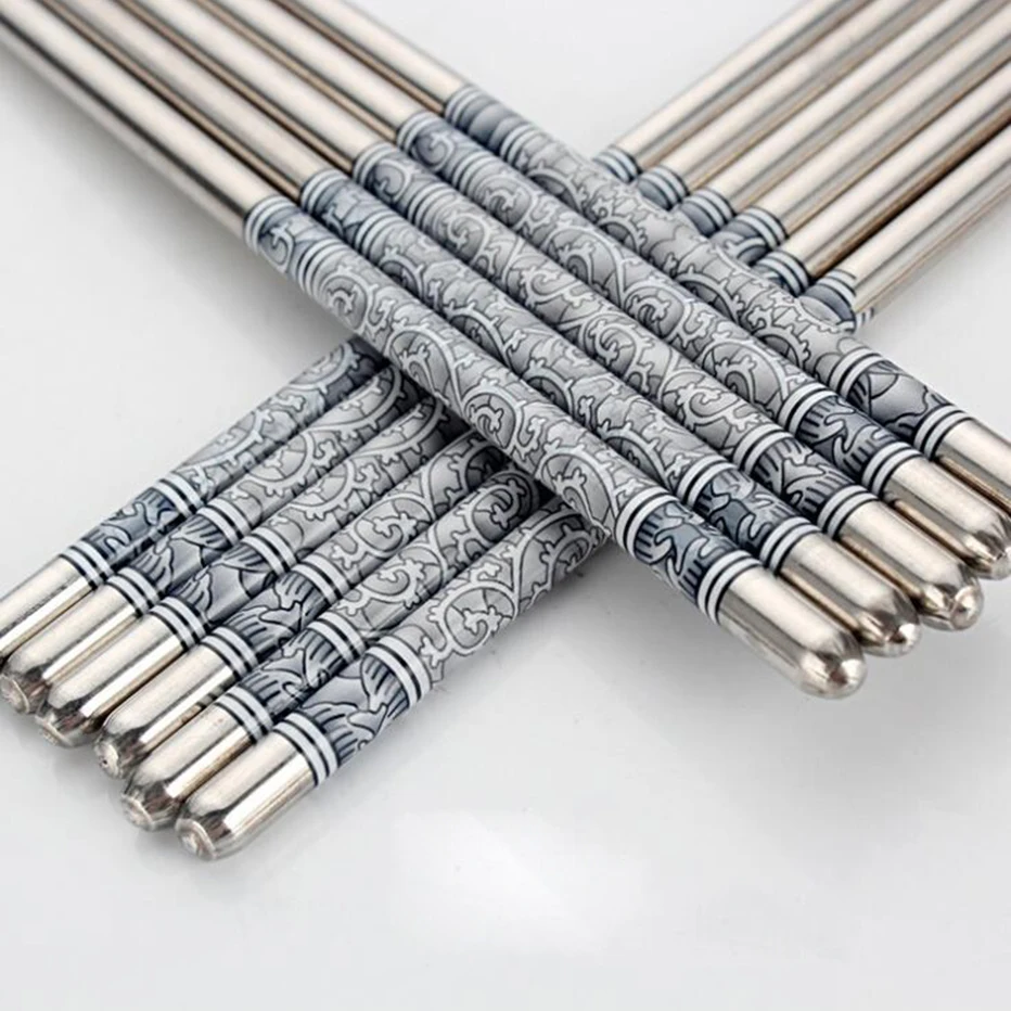 1 пара палочек для еды из нержавеющей стали китайские синие и белые фарфоровые