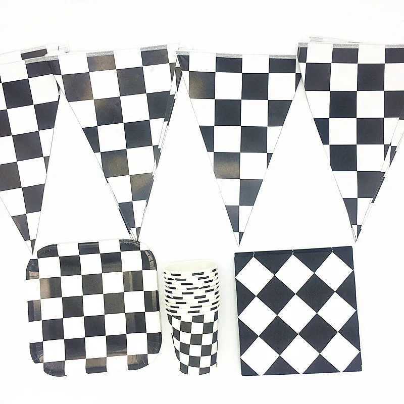 Клетчатый гоночный автомобиль тематические вечерние набор одноразовой посуды