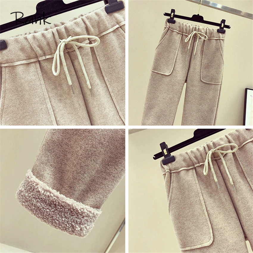 

Woolen Casual Pants Women Casual Autumn Winter Loose High Waist Trousers Female Harem Pants Plus Size Thicken Warm Sweatpants