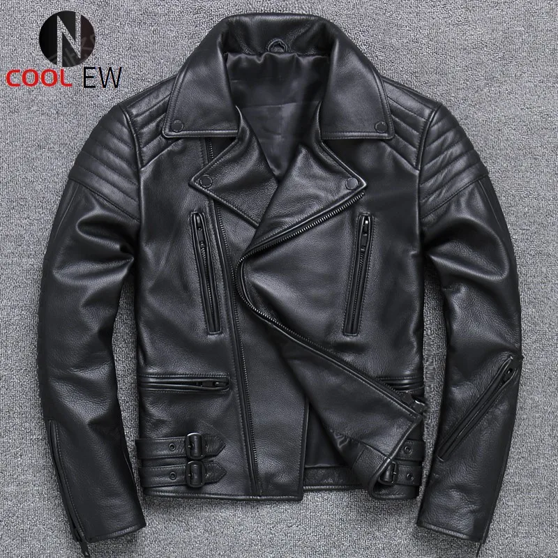 

High Quality Cow Leather Jacket Men Slim Fit Motorcycle Biker Windbreaker Genuine Leather Jacket Plus Size 5XL Outerwear Coat