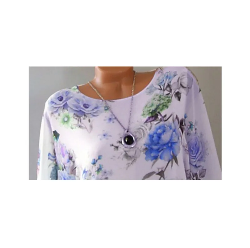 

Women T Shirt Autumn 2020 New Large Size Loose Floral Print Tops Round Collar Half Sleeve Beach Shirt Office Work Femme Blusas