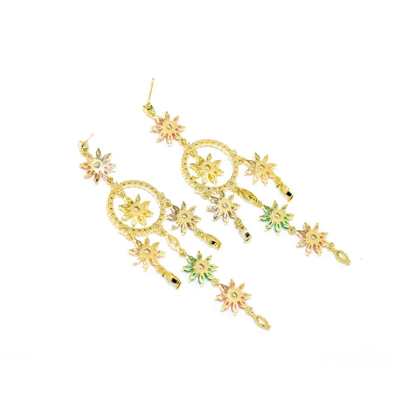

Colored Flower Zircon Silver Earrings 210317-02