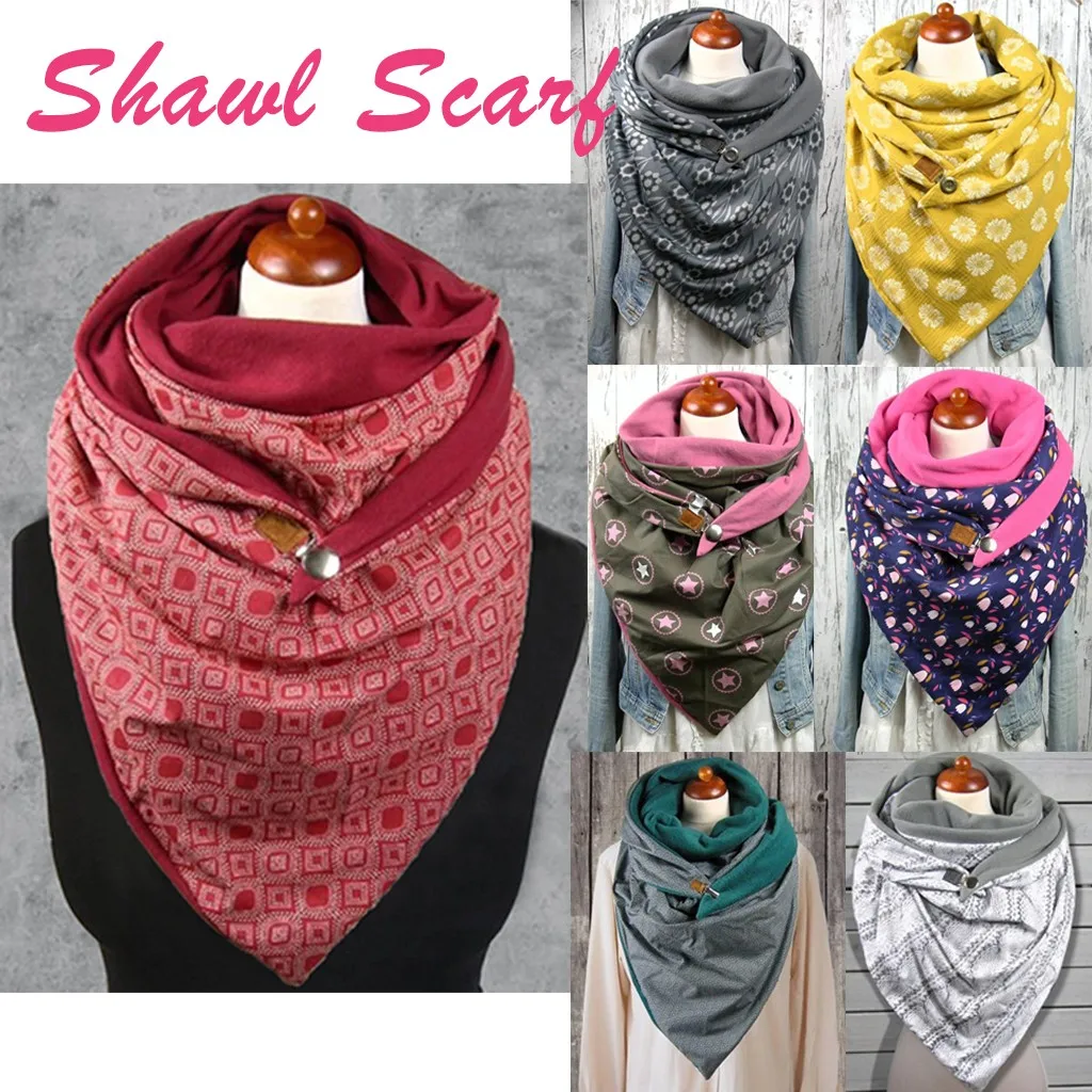 

Women Scarves 2021 Fashion Winter Scarf Women Christmas Ethnic Print Button Soft Wrap Cotton Casual Warm Scarves Shawls Bufanda