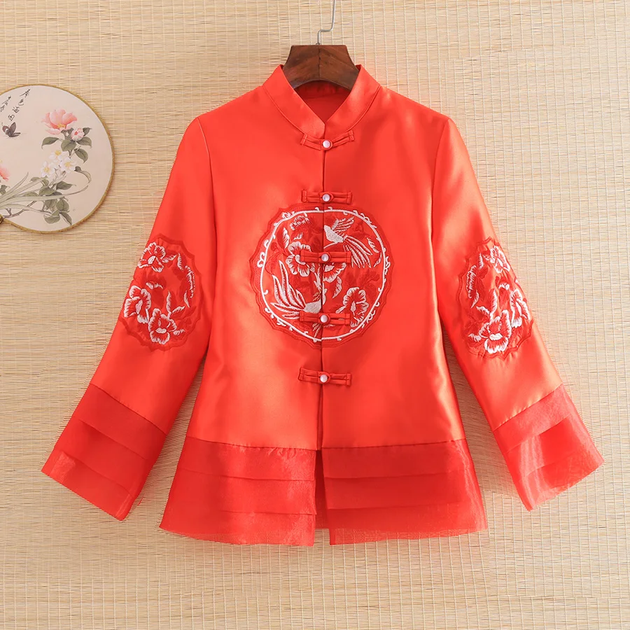 

Embro Mill New autumn Women jacket top Chinese style Retro embroidery elegant lady coat female S-2XL