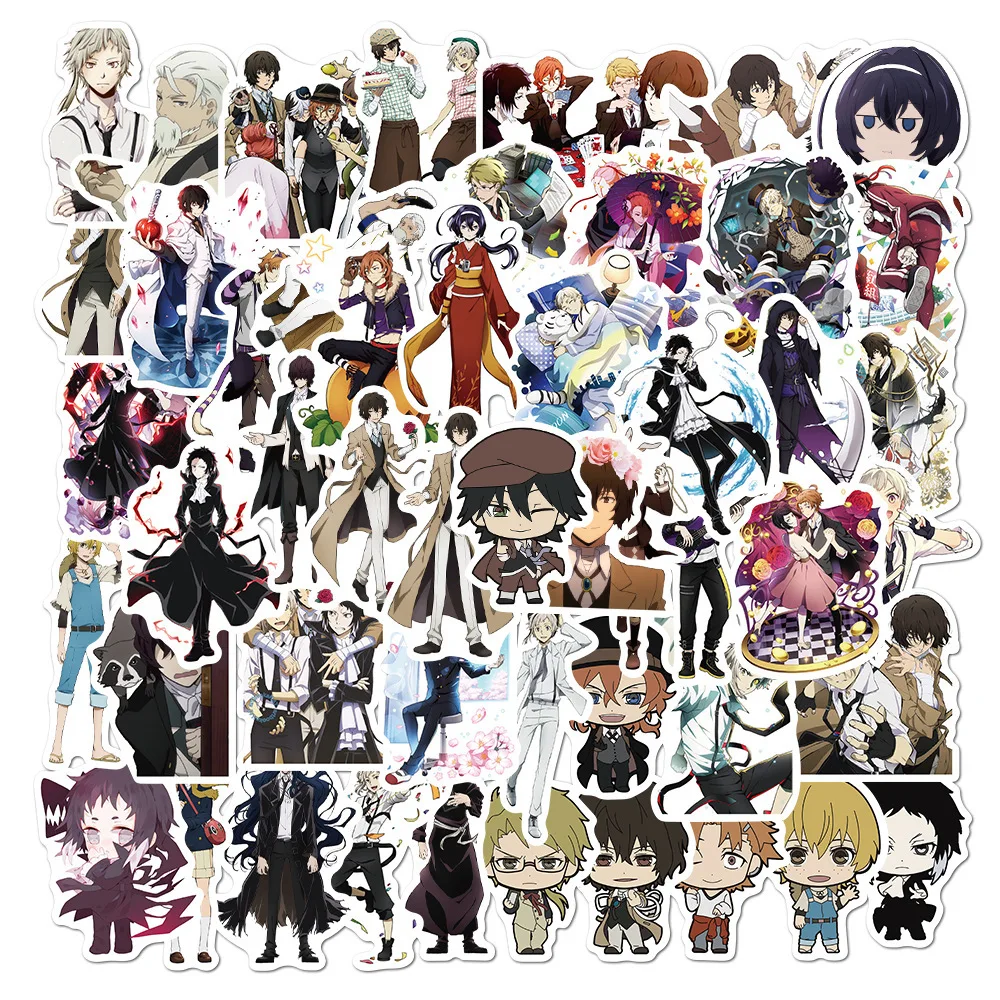 Bungo Stray-pegatinas de perros de PVC para ni&ntilde;os, pegatinas de grafitis, maletas, equipaje, guitarra, coche, impermeable, 50 Uds.-4