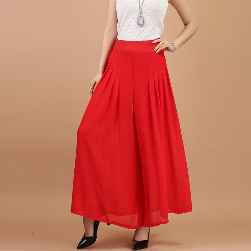 Large Women Wide Leg Pants 2020 Summer Style Elegant retro Tunic Solid Office Chiffon Big Size H143 | Женская одежда