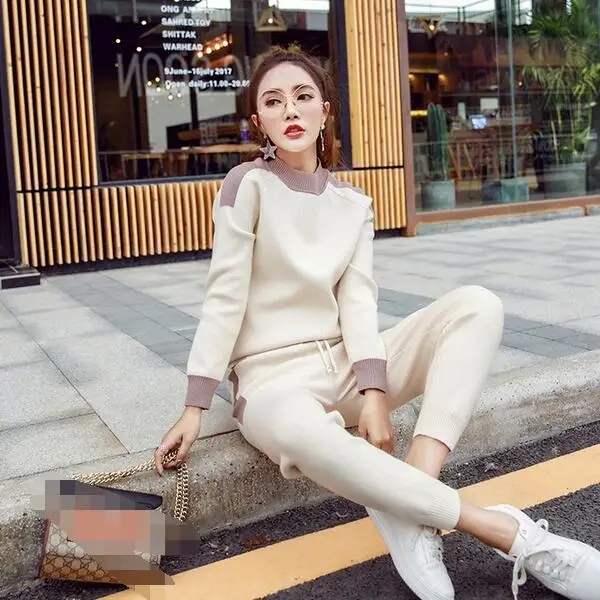 Осенний комплект из 2 предметов трикотажные пуловеры свитер и штаны карандаш с