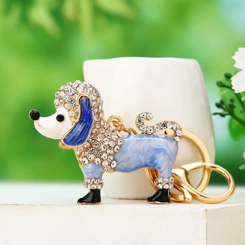 Эмалированный Кристальный такса брелок с пуделем милое кольцо для ключей