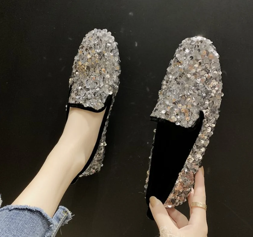 

Women Flat Glitter Sneakers Casual Female Slip-On Bling Platform Comfortable Plus Size Loafer Shoes km87ft76