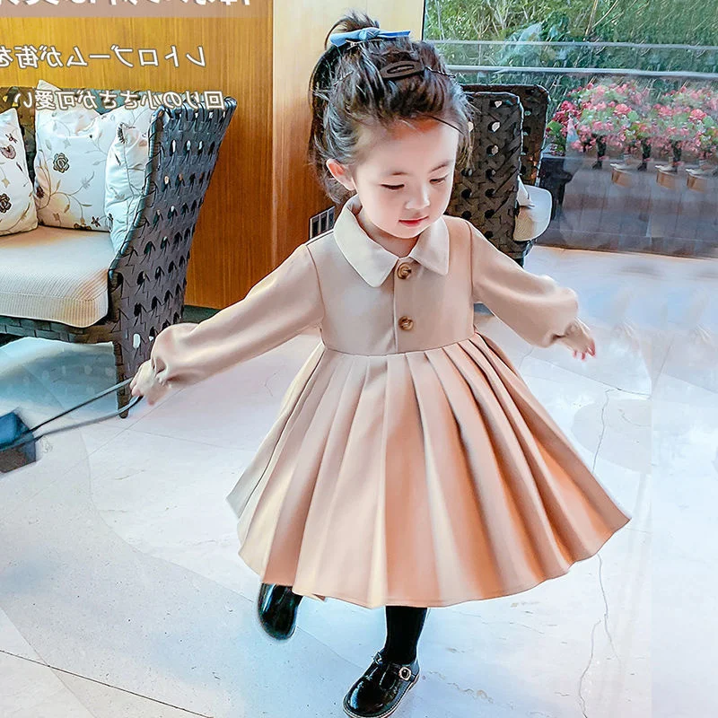 

Girls Dresses Autumn Winter 2021 New Smart Casual Children's Clothing Doll Collar Delicate Princess Long Sleeves Dress for Girs