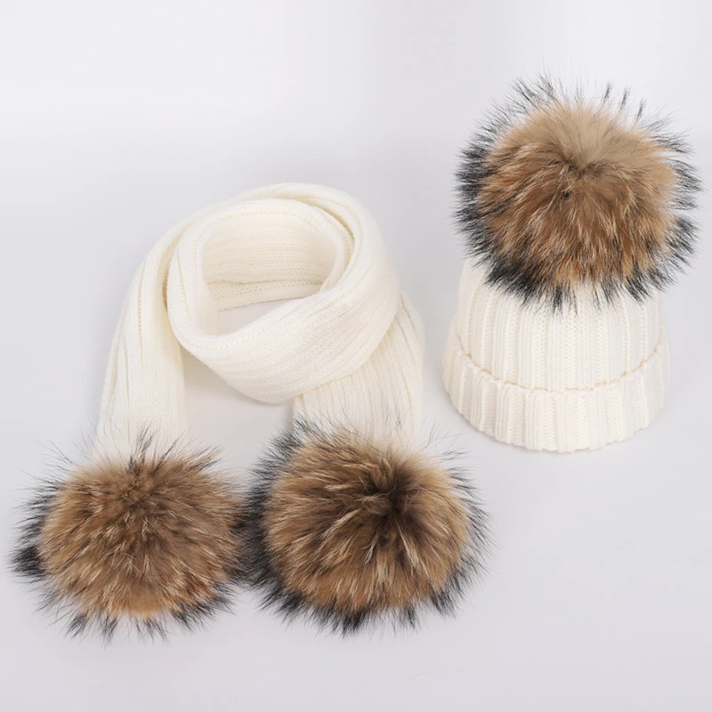 

2 Pieces children's Winter Hat Hats For Girls Bonnet Enfant child's Hat Winter Hat For Girls With Fur Pom Pom Kids Scarf