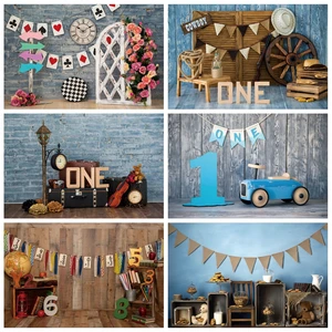 Фон для фотосъемки Laeacco день рождения синие воздушные шары облака флаги детский портрет баннер пользовательские фотографии фоны для фотостудии