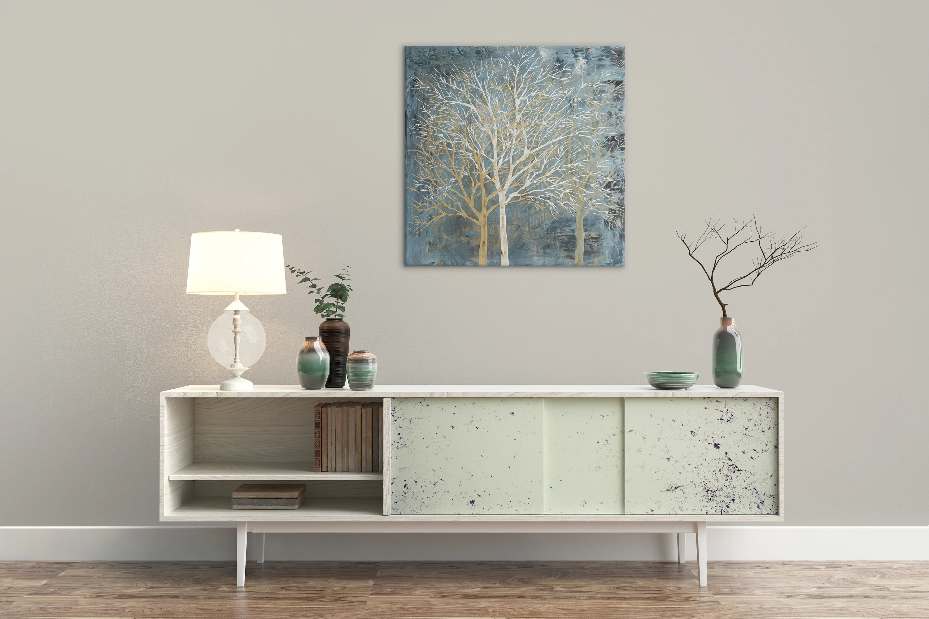 Синий белый абстрактное дерево стены Искусство Декор холст живопись кухня