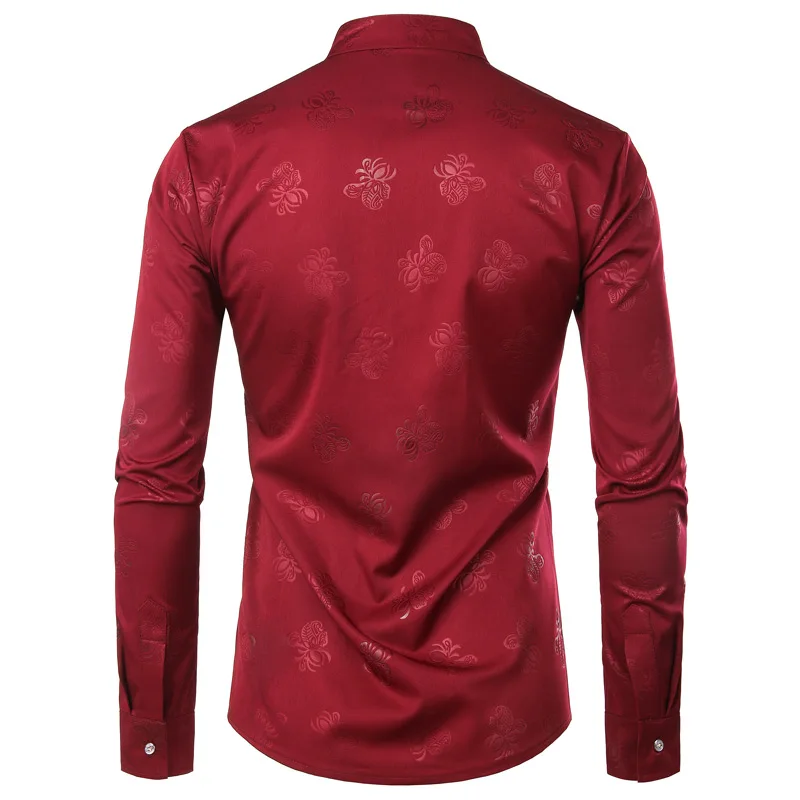 Рубашка мужская с цветочным принтом повседневная приталенная воротником