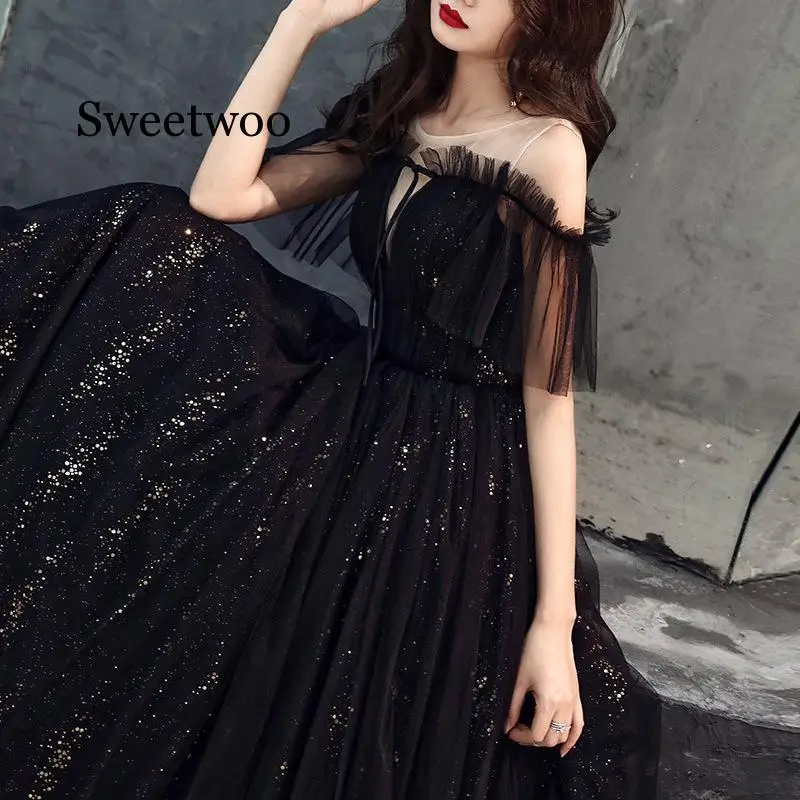 

Длинное черное платье-сетка, в пол, для банкета, вечевечерние