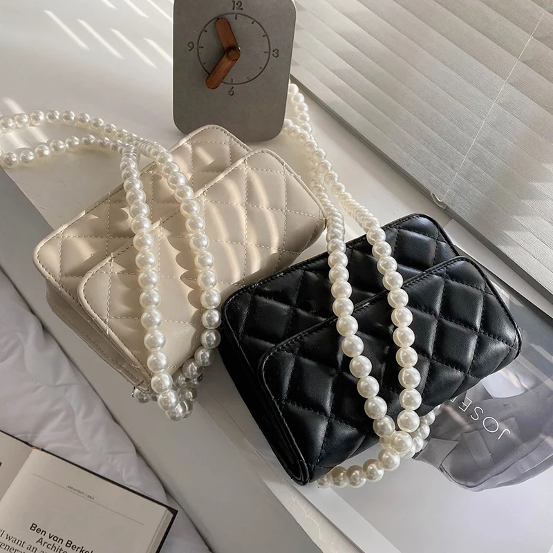

Women's Pu Leather Bag Crossbody 2021 Summer Luxury Brand Mini Beaded Shoulder Belt Design Female Handbags And Purses