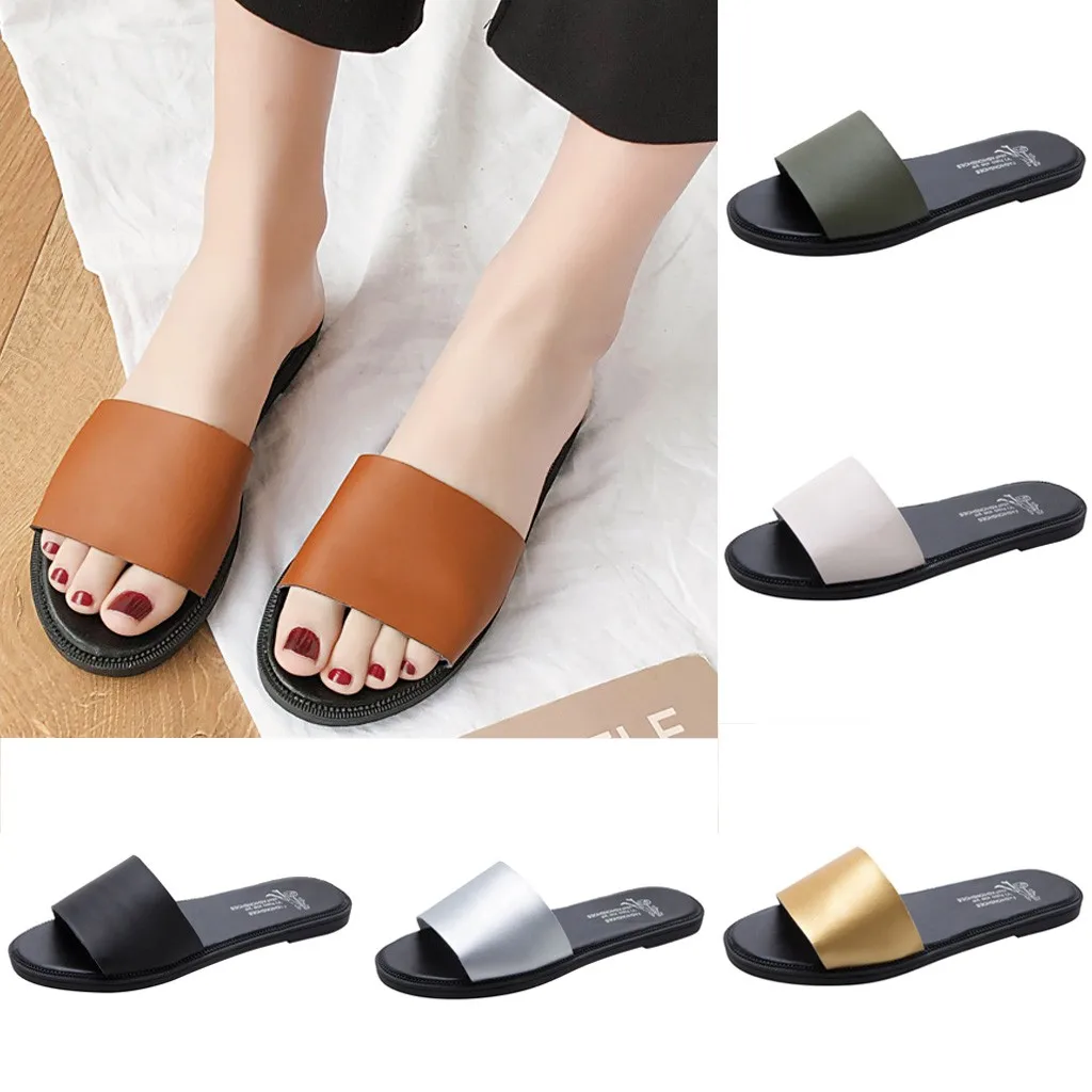 

Women Open Toe Fashion Leisure Beach Walk Slippers Flat Color Student Shoes slippers women summer flip flops women shoes