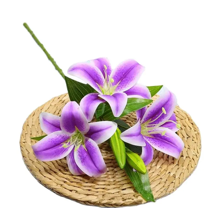 Искусственная лилия с одним стержнем (3 головки/штука) 6 шт. длина 22 дюйма имитация