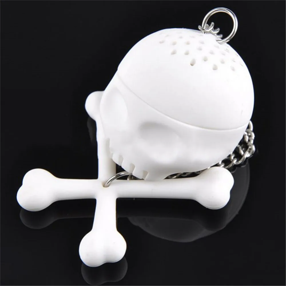 

New Product Halloween Gift Spoof Skull Head Silicone Tea Strainer Stainless Steel Tea Bag Skull Tea Strainer Silicone Tea Brewer