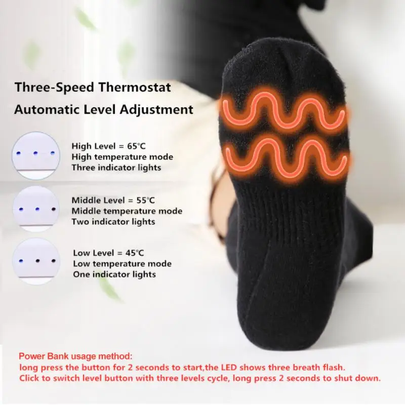 

Electric Heating Socks Winter Autumn Outdoors Warm Socks Ski Socks Third Gear Adjustable Temperature With 4000 mAh Power Bank