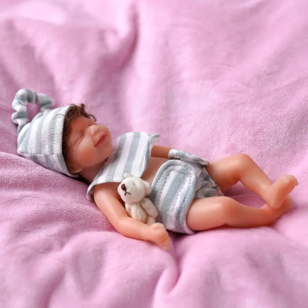 

6 Inch Lifelike Baby S Silicone Vinyl Sleeping Mini Reborn Surprice Children Anti-stress Toys Gift With Bear