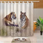 Набор штор для душа с тигром, декор для ванной комнаты в стиле диких животных, водостойкая полиэфирная занавеска для ванной и фланелевый ковер