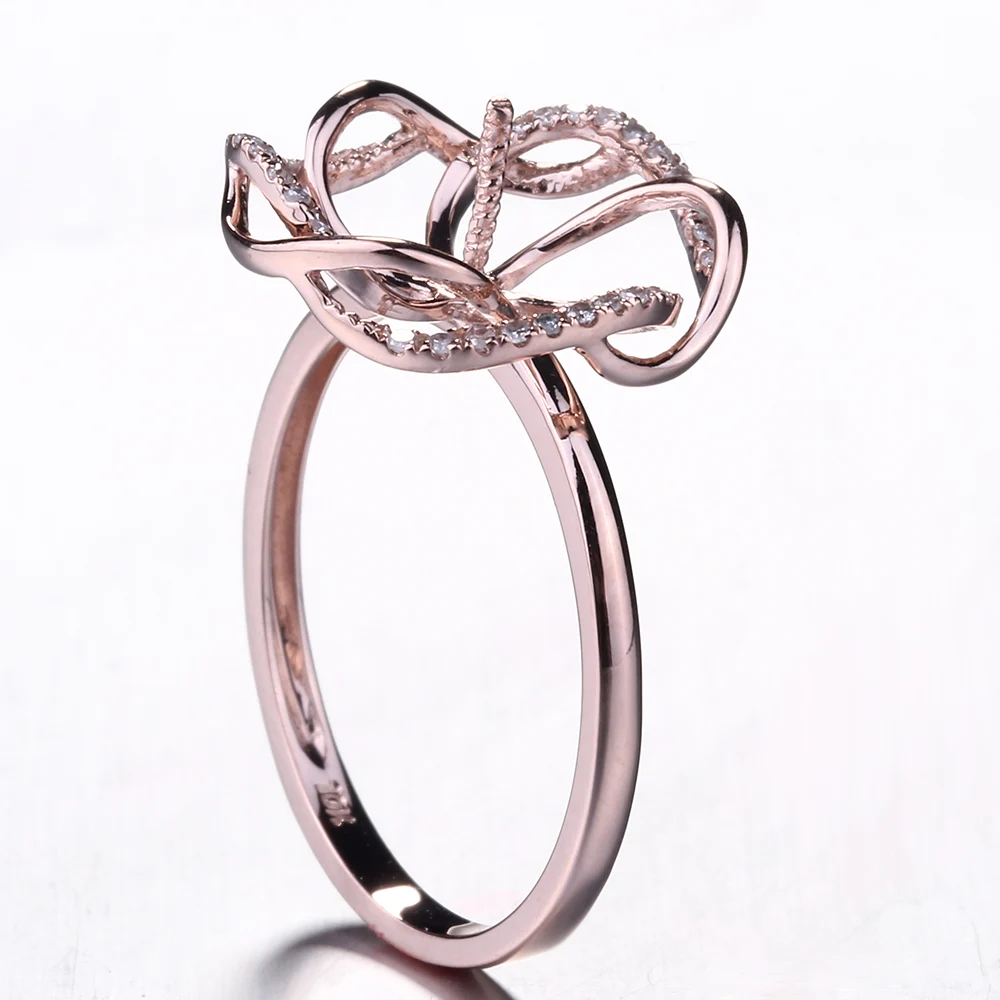 HELON Solid 14K Rose Gold Pave Natural Diamond Engagement Wedding Semi Mount Ring Setting Women Fine Jewelry fit 8-11mm Pearl | Украшения и