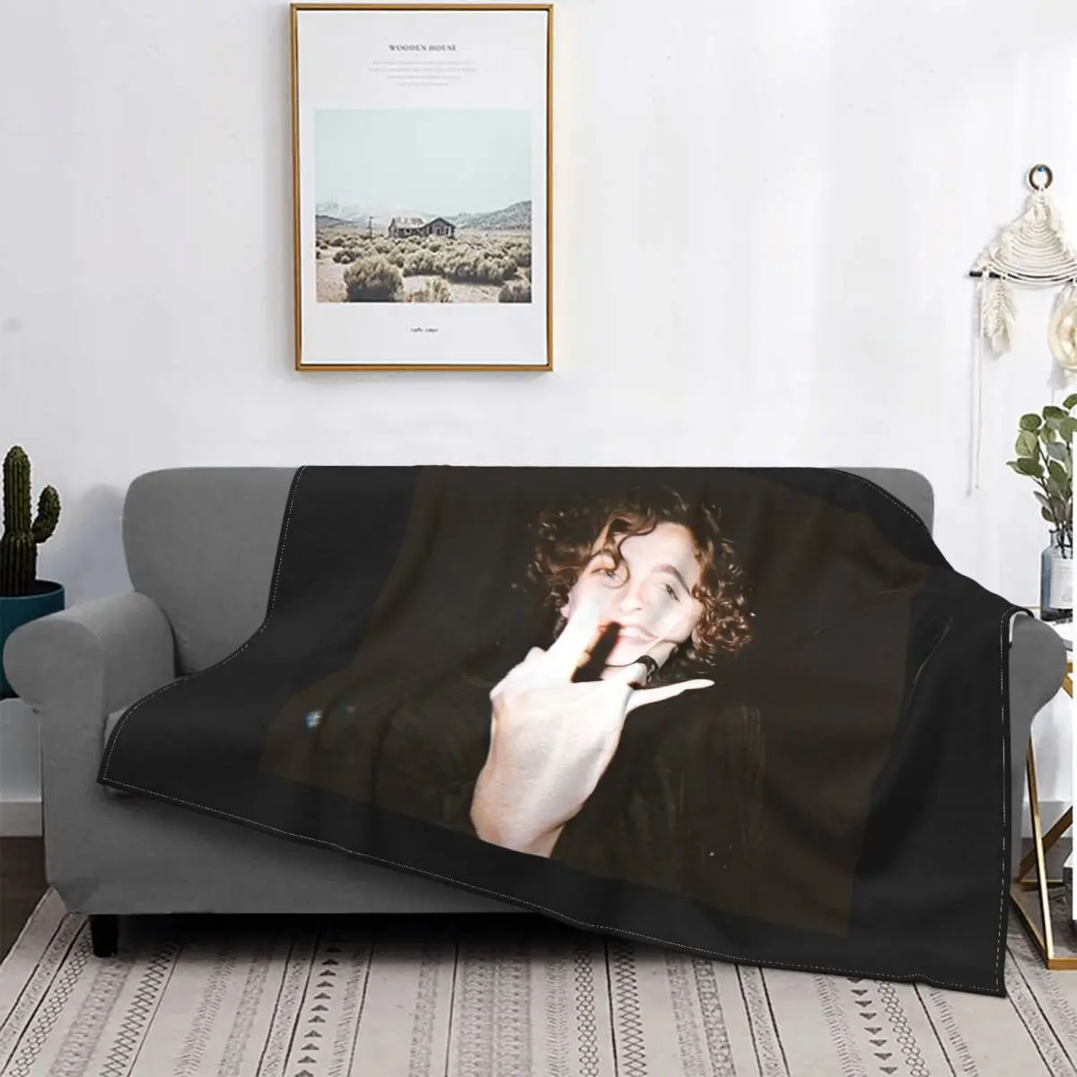 

Thimote-Manta a cuadros con capucha para sofá, para cama colcha, manta de Anime